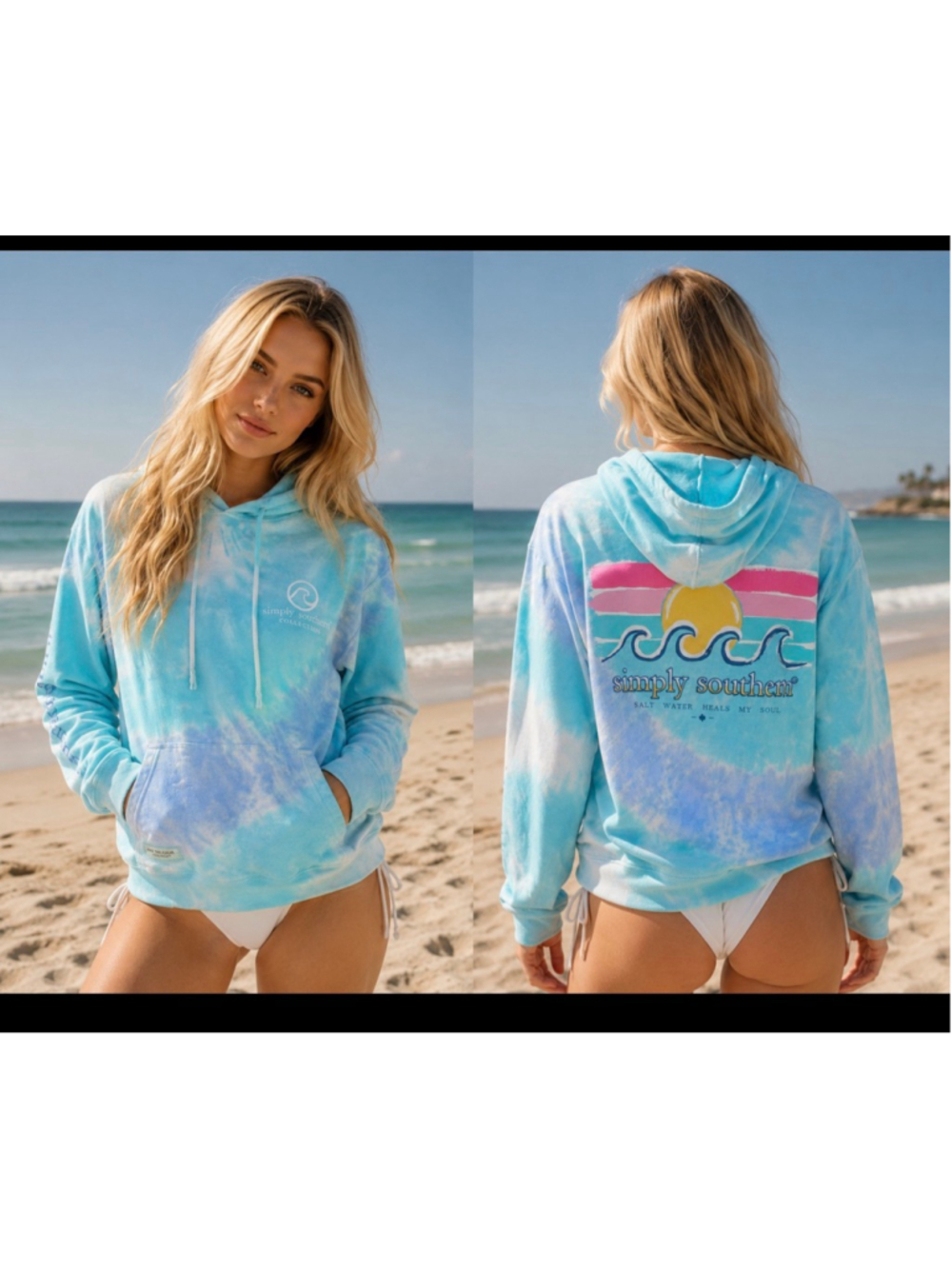 Women's Simply Southern Tie-Dye Hoodie L Blue White